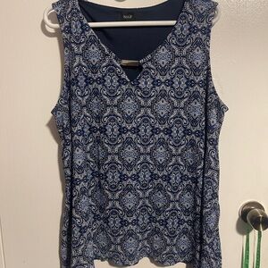 NAIF Top Womans Plus 2x Blue geometric Flowy Layered Sleeveless Coastal Resort